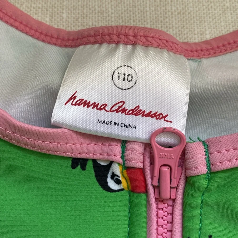 Hanna Andersson Swim Tank Green Pink Toucan Birds Quarter Zip Size 110 Girls 5 T